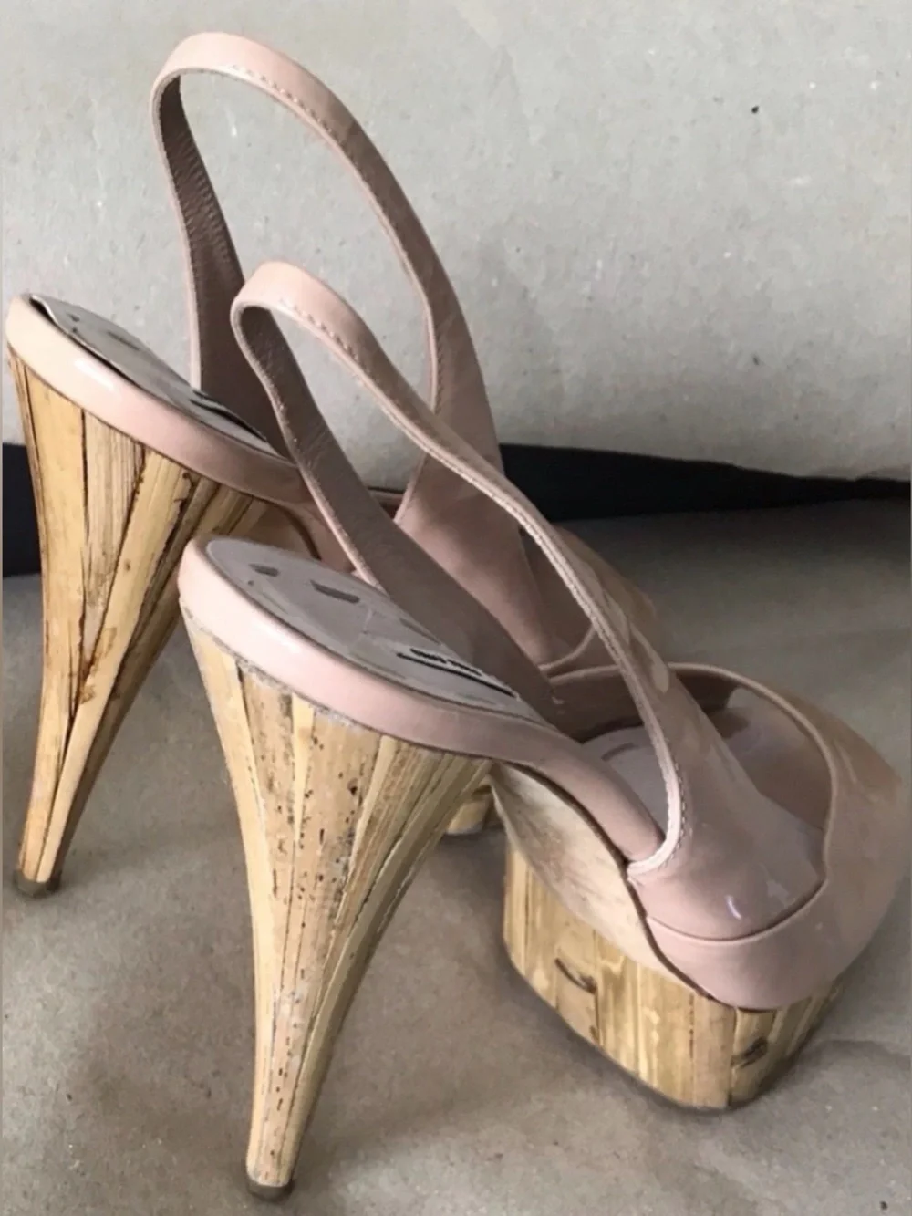 Miu Miu Blush Pink Patent Leather Peep-Toe Slingback Heels